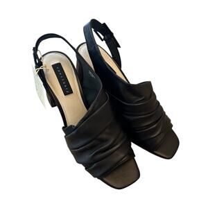 Sanctuary Regal Black Leather Block Heel Sandals W’s Size 8.5 Open Toe Slingback